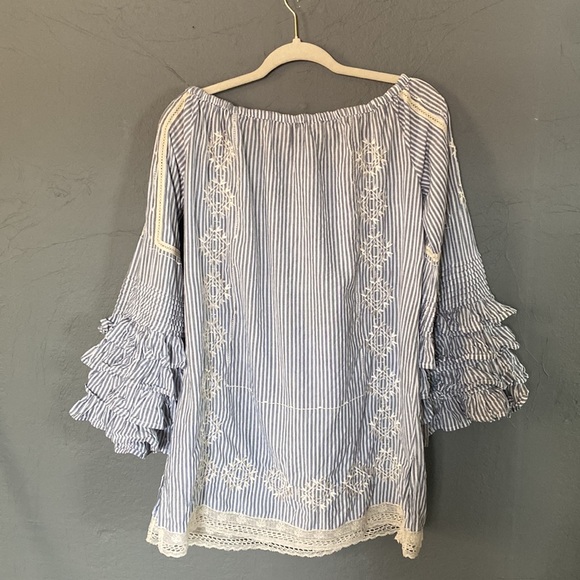 Love Sam Boho Festival Embroidered Ruffle Sleeve Summer Mini Dress Tunic - Picture 6 of 6